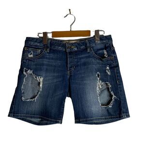 Guess Women’s Button Fly Distressed Bermuda Denim Shorts